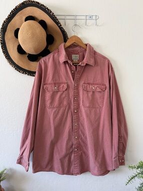L.L. Bean Sunwashed Canvas Button Down Shirt Salmon Pink Size Large Tall
